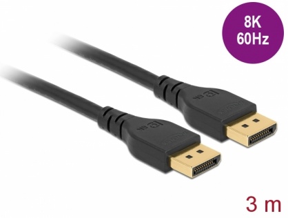 Cablu Displayport 8K@60Hz / 4K@240Hz (DP 8K certificat) T-T 3m Negru, Delock 85911